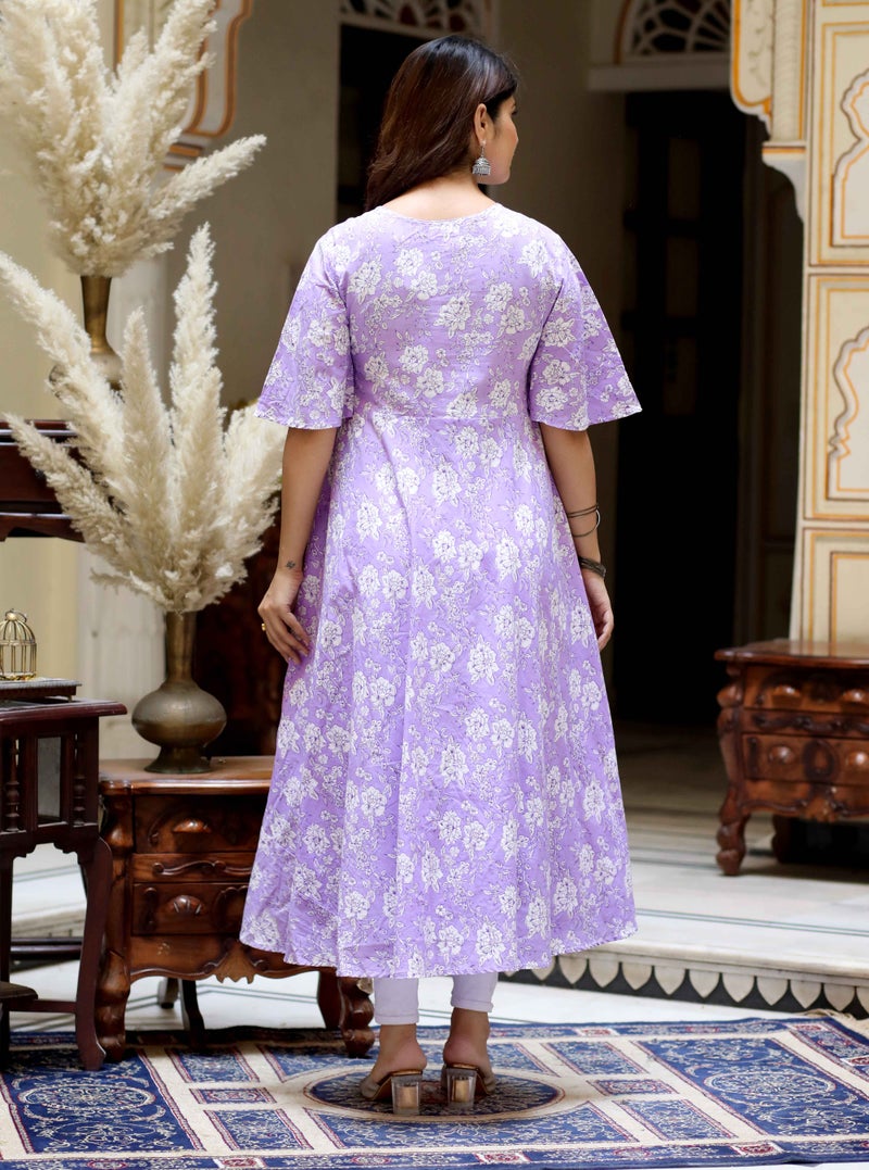 Miravan Floral Printed Lavender Anarkali Kurta for Women - Image 5